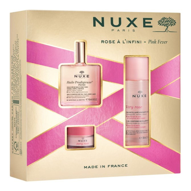 NUXE Huile Prodigieuse Florale Bestsellery Olejek Huile Prodigieuse Florale - 50ml + Very Rose Balsam Do Ust - 15g + Very Rose Woda Micelarna - 100ml