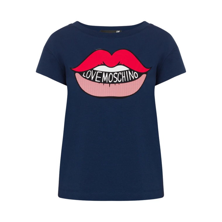 Graficzny Nadruk Ust Granatowa Bluza Love Moschino