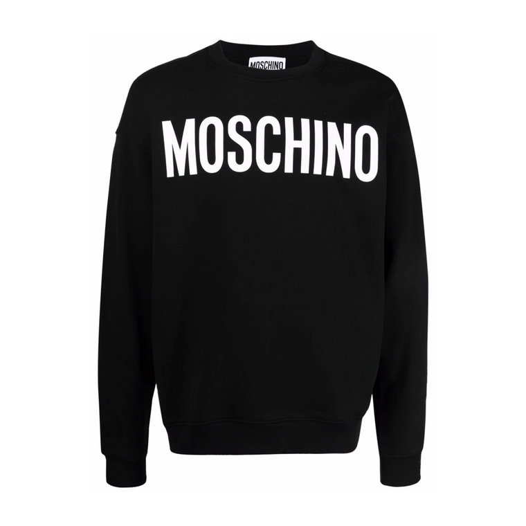 Czarne podstawowe swetry z okrągłym dekoltem z logo na przodzie Moschino