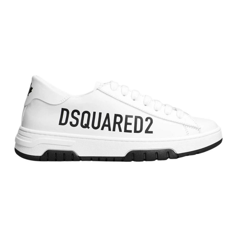 Białe skórzane trampki z nadrukiem logo Dsquared2