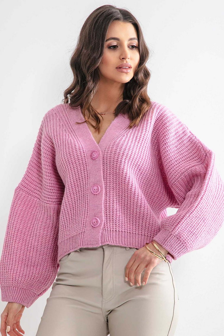 Damski rozpinany sweter oversize Fobya różowy