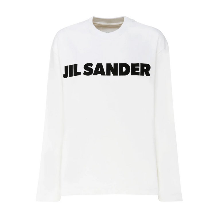 Biały Bawełniany Sweter z Nadrukiem Logo Jil Sander