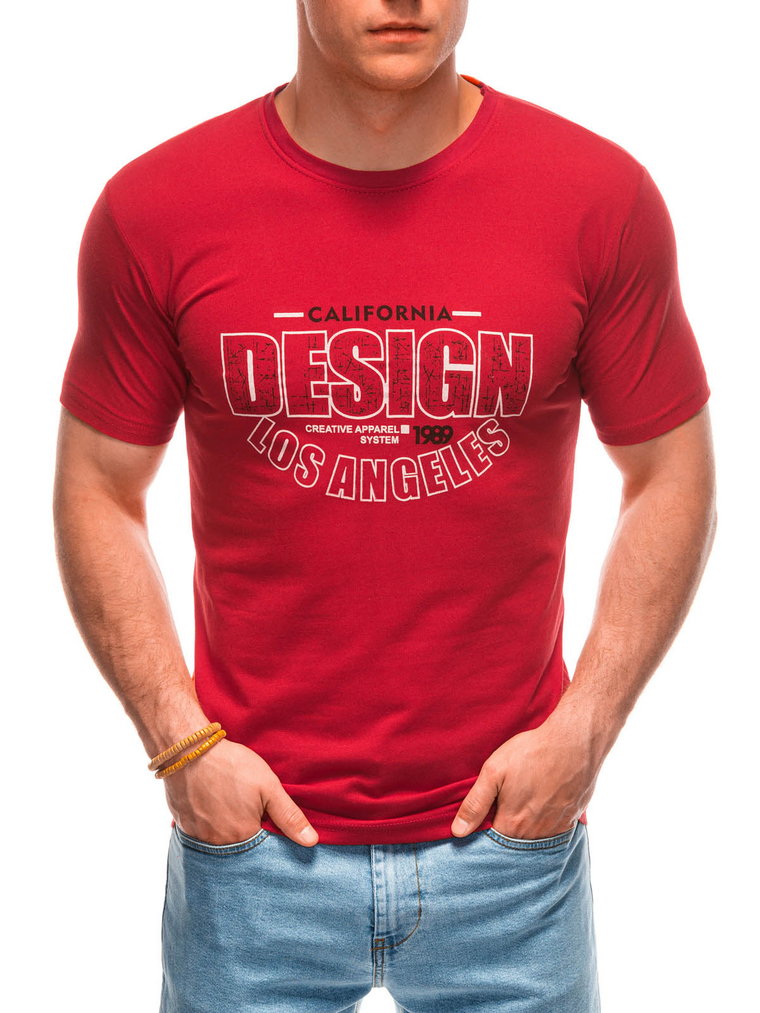 T-shirt męski z nadrukiem S1961 - czerwony