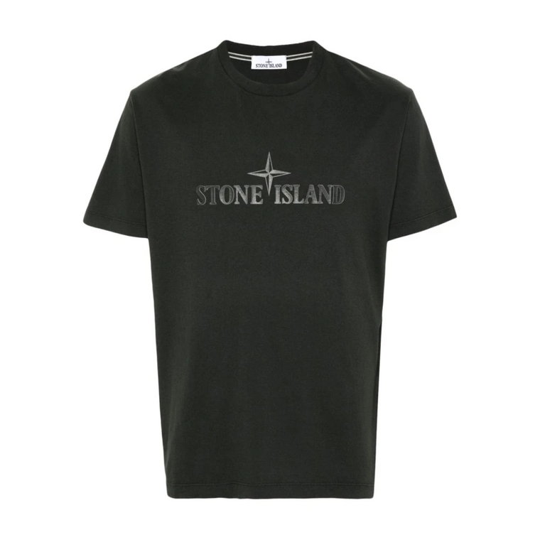 Szara Koszulka z Logo i Okrągłym Dekoltem Stone Island