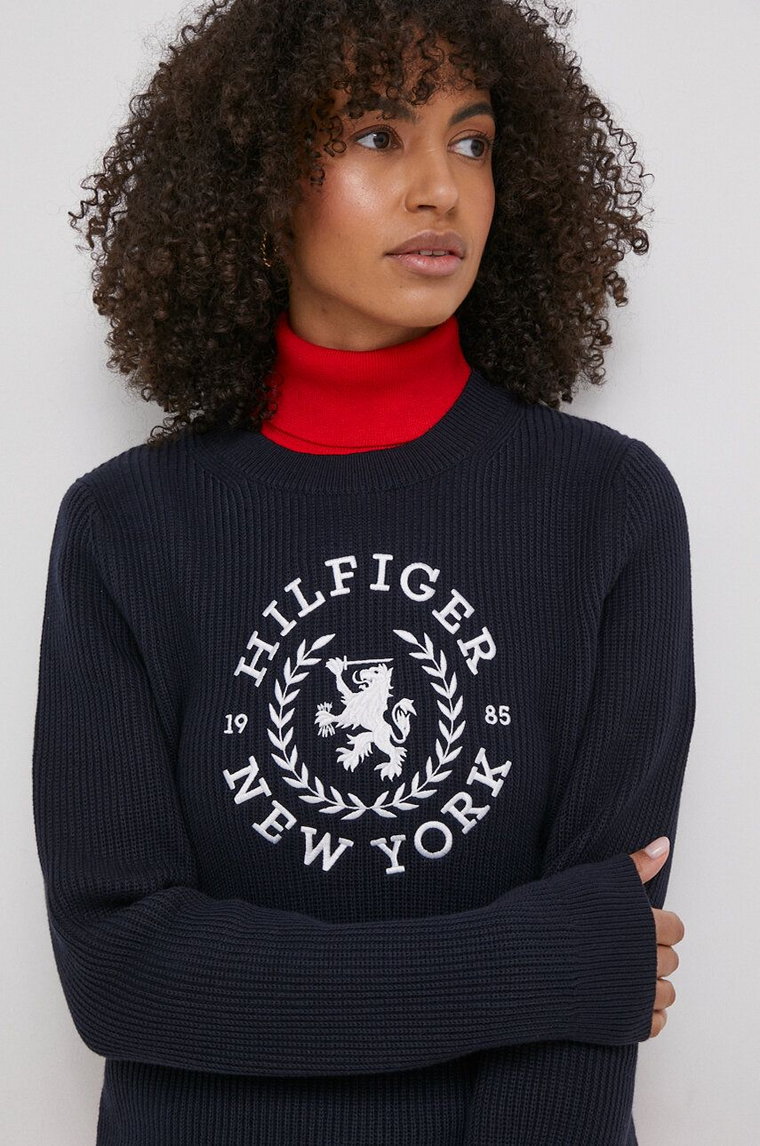 Tommy Hilfiger sweter bawełniany kolor granatowy ciepły WW0WW41146