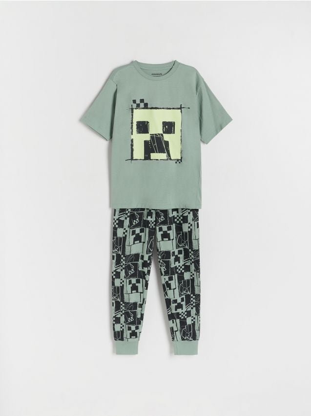 Reserved - Dwuczęściowa piżama Minecraft - jasnozielony