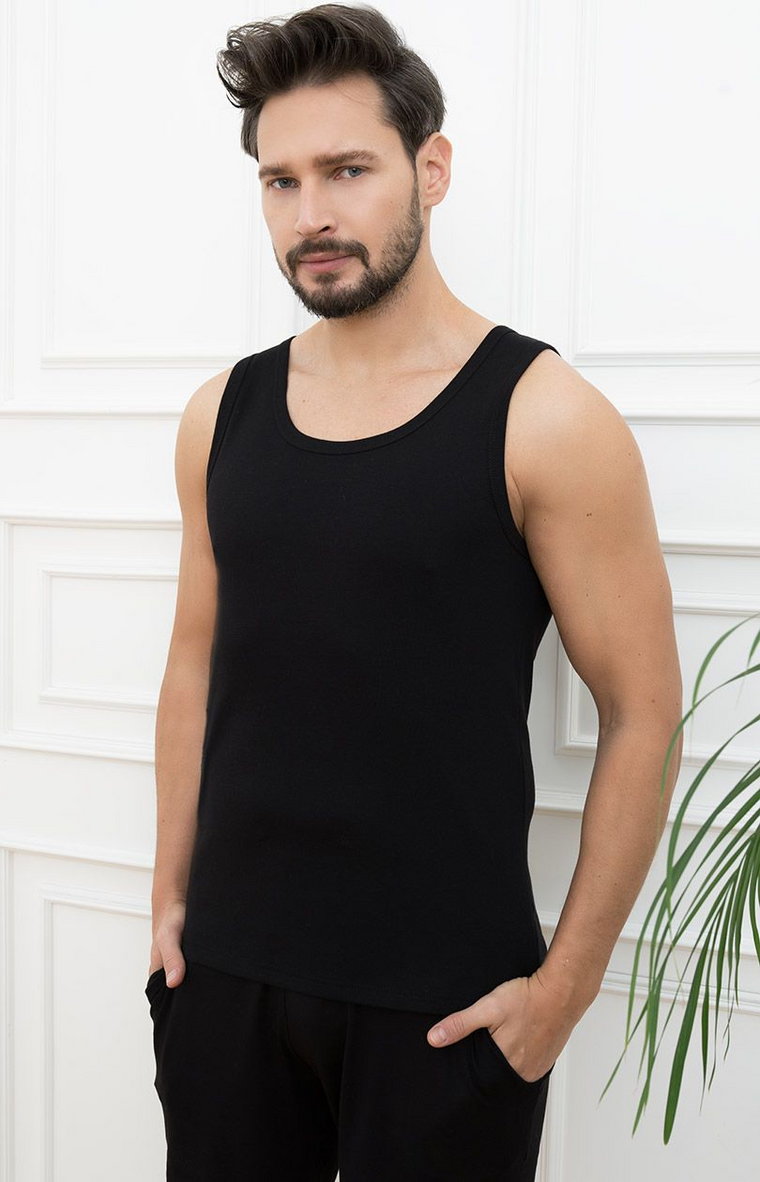 Czarny podkoszulek męski na szerokie ramiączko Paco, Kolor czarny, Rozmiar M, Italian Fashion