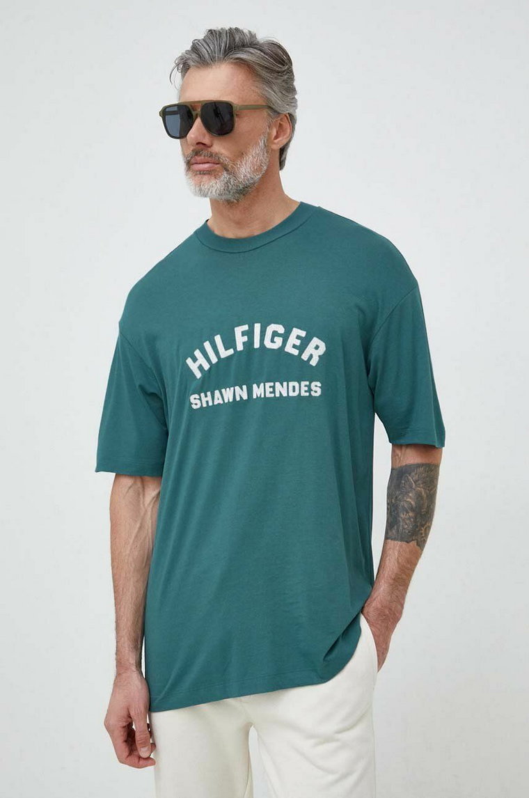 Tommy Hilfiger t-shirt x Shawn Mendes męski kolor turkusowy z nadrukiem