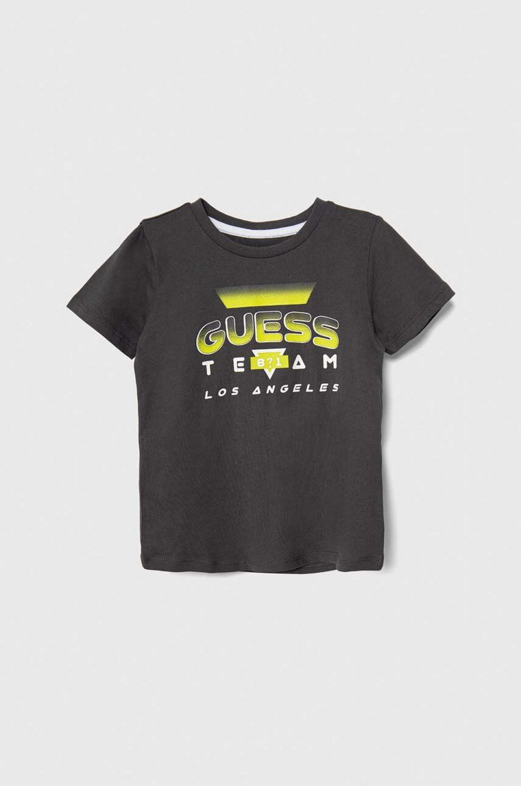 Guess t-shirt bawełniany dziecięcy kolor czarny z nadrukiem