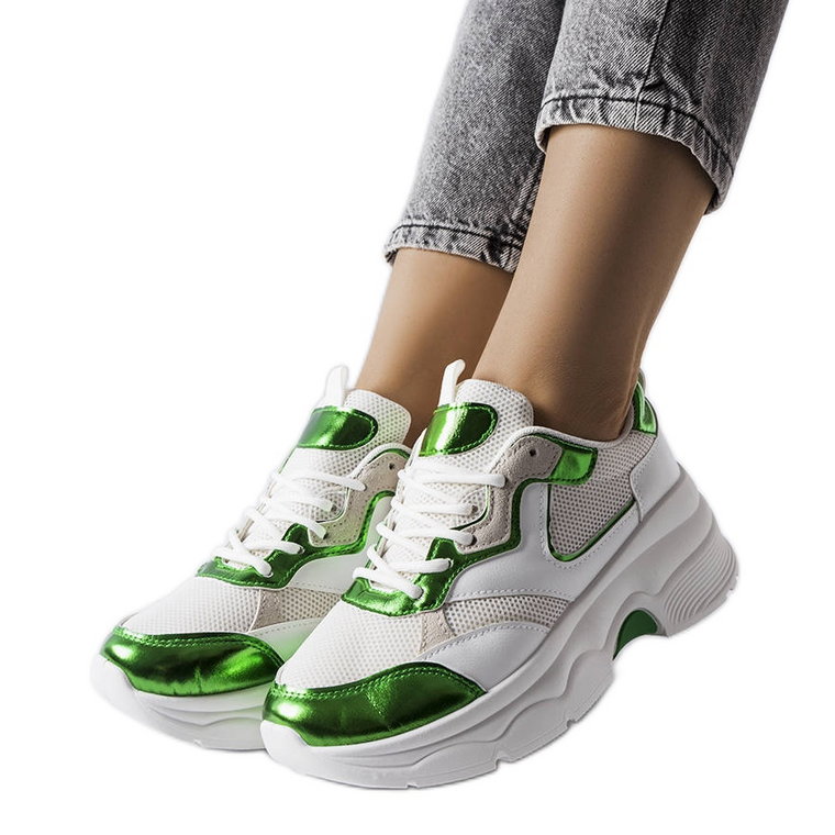 Biało-zielone sneakersy damskie Séguin białe
