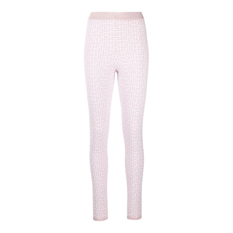 Różowe Legginsy z Monogramem w Stylu Jacquard Balmain