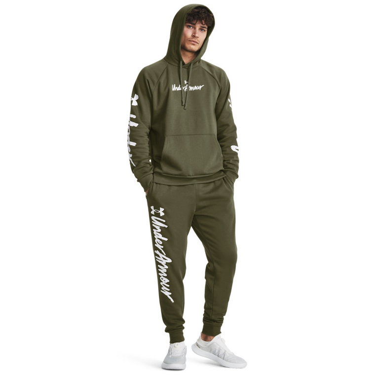 Męskie spodnie dresowe Under Armour UA Rival Fleece Graphic Jgrs - oliwkowe/khaki