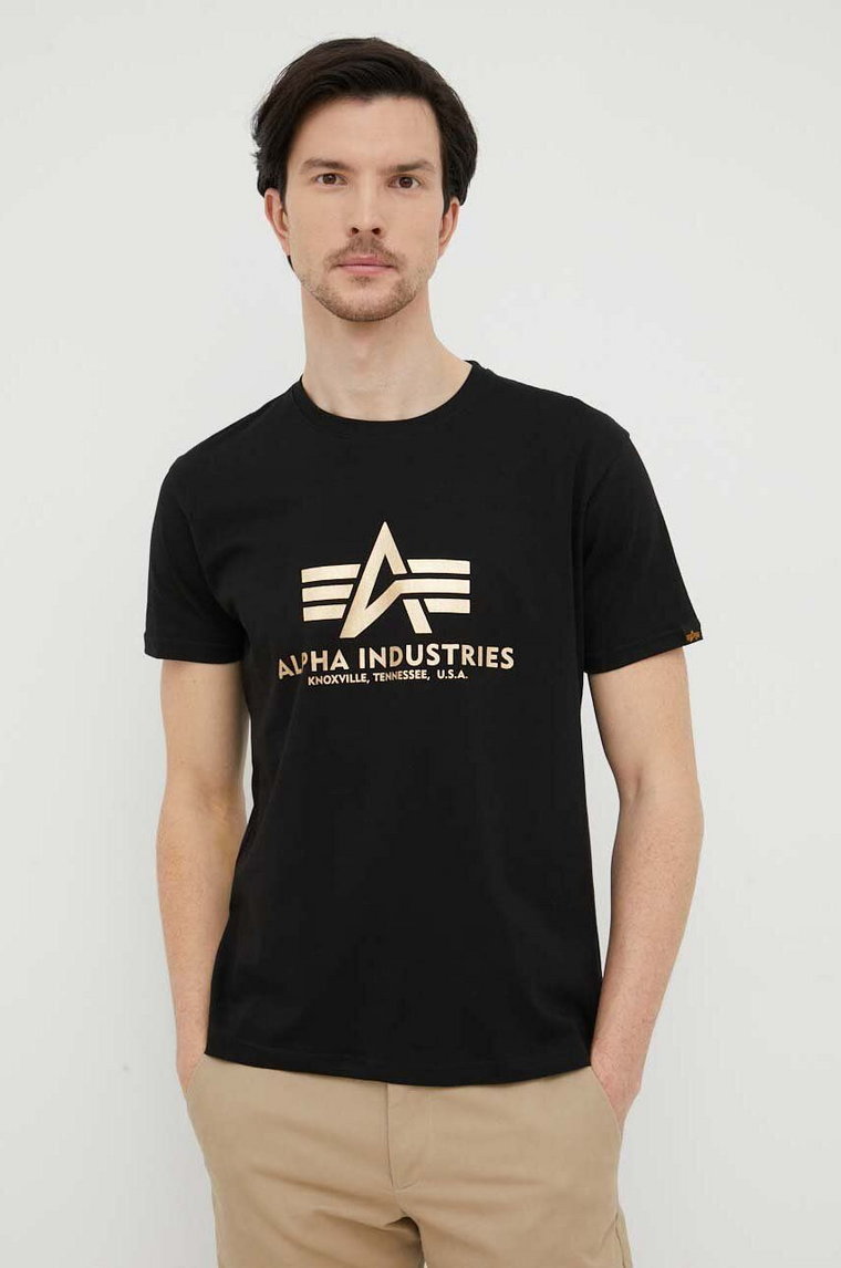 Alpha Industries t-shirt bawełniany Basic T-Shirt Foil Print kolor czarny z nadrukiem 100501FP.583