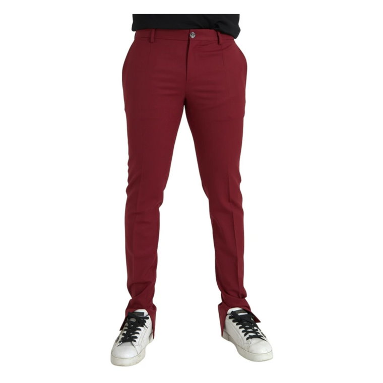 Czerwone Wełniane Spodnie Slim Fit Dolce & Gabbana