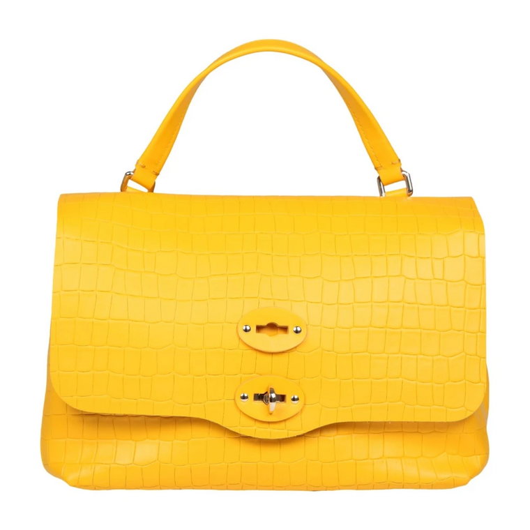 Żółta torba skórzana z wzorem krokodyla Zanellato