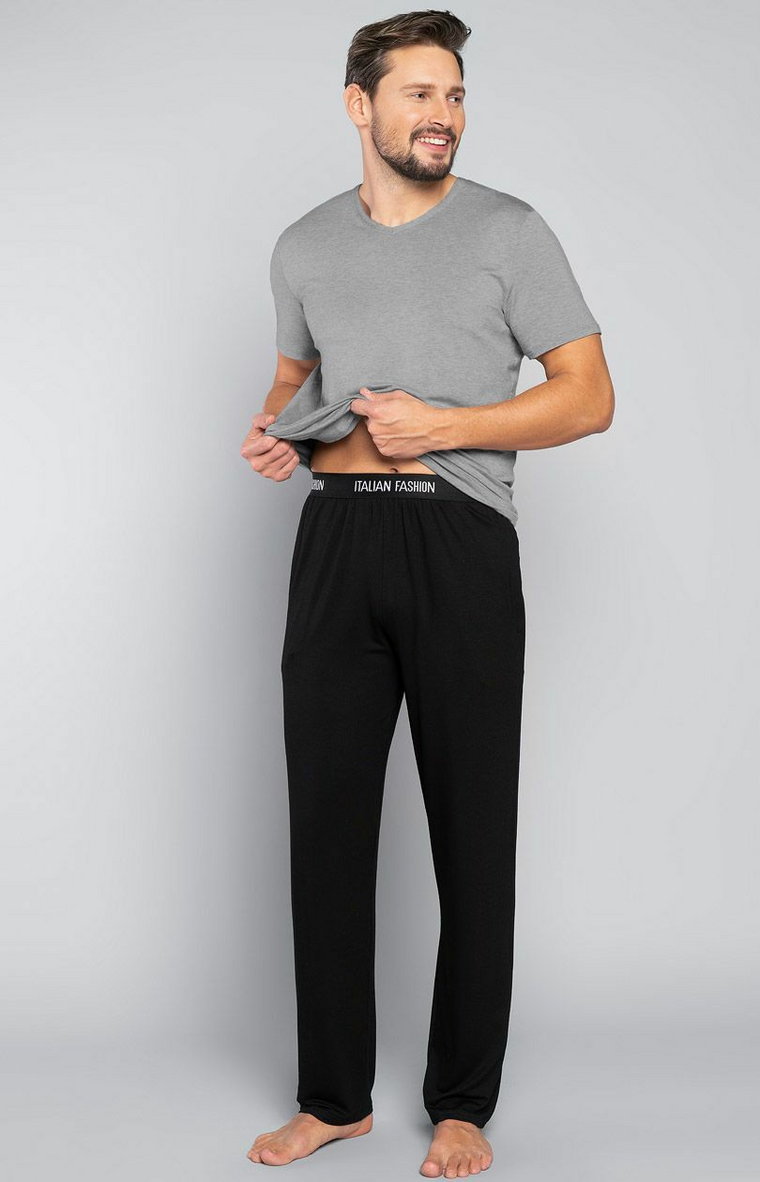 Piżama męska z długimi nogawkami szaro-czarna Dallas, Kolor szary melanż-czarny, Rozmiar S, Italian Fashion