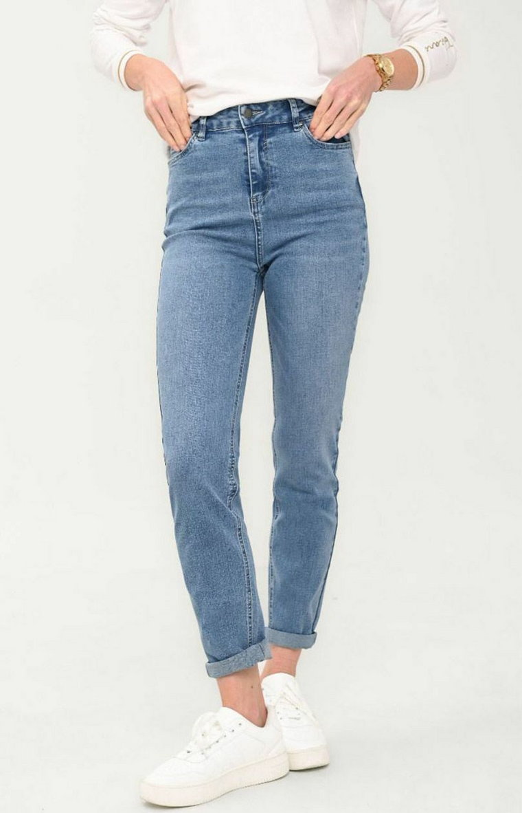 Dopasowane damskie jeansy w kolorze niebieskim z wysokim stanem D-AGNES 4, Kolor niebieski jeans, Rozmiar 26-30, PATROL