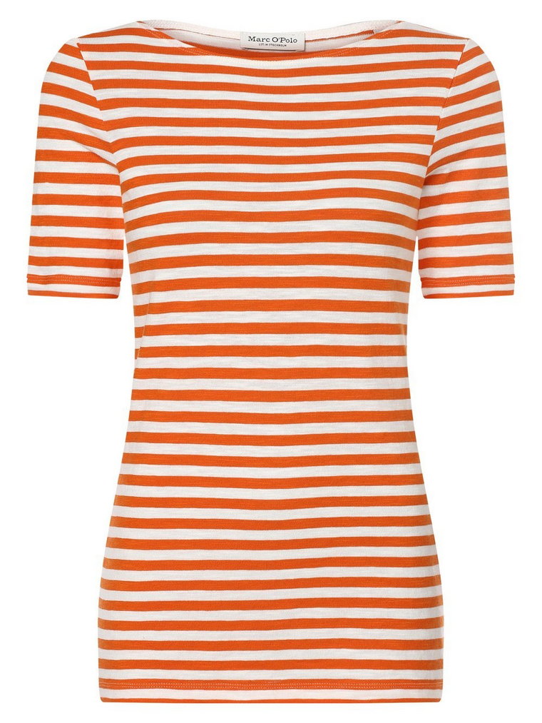 Marc O'Polo - T-shirt damski, pomarańczowy|biały