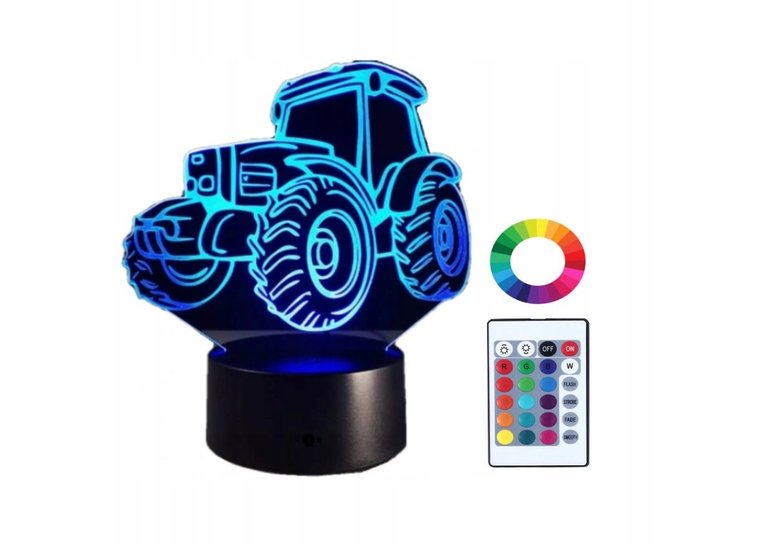 Lampka Nocna Traktor 3D Led Pilot Imię Grawer