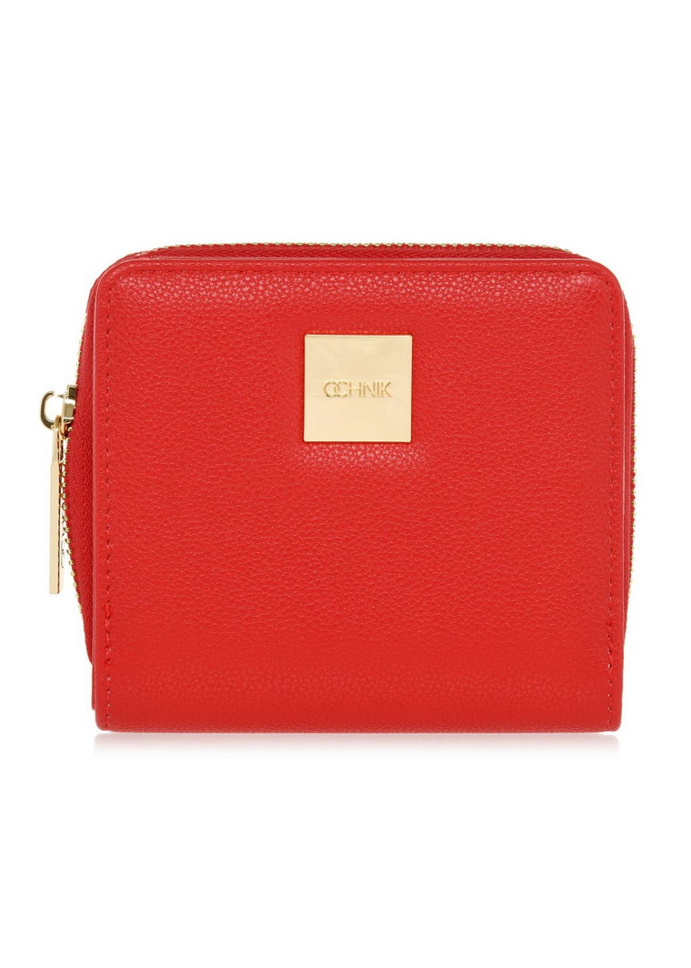 Mały czerwony portfel damski z logo