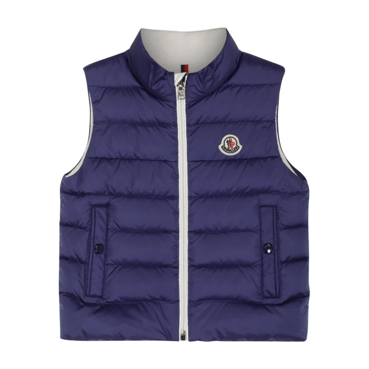 Granatowy i biały Puchowy Gilet z Logo Moncler