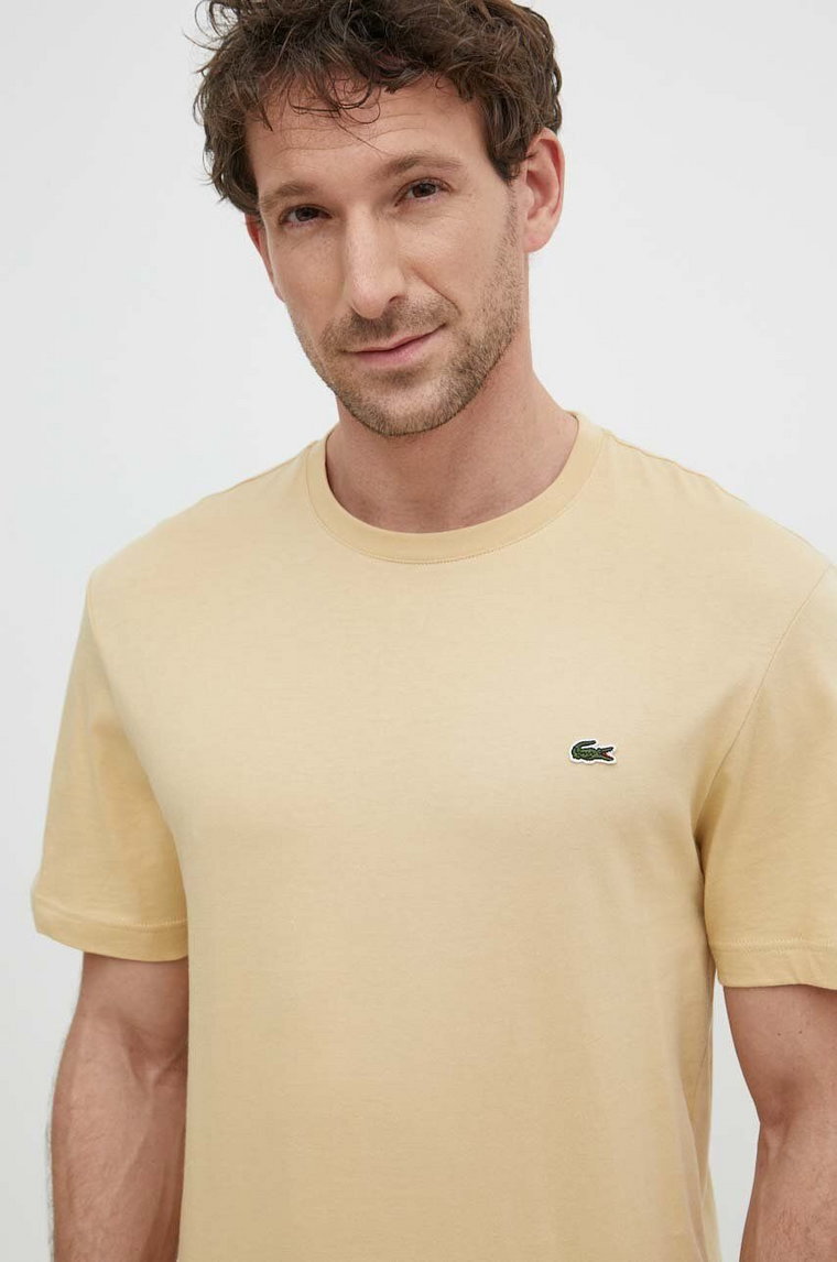 Lacoste t-shirt bawełniany kolor beżowy gładki