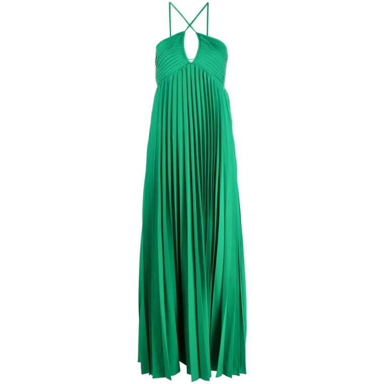 Zielona Plisowana Sukienka z Wycięciami P.a.r.o.s.h.