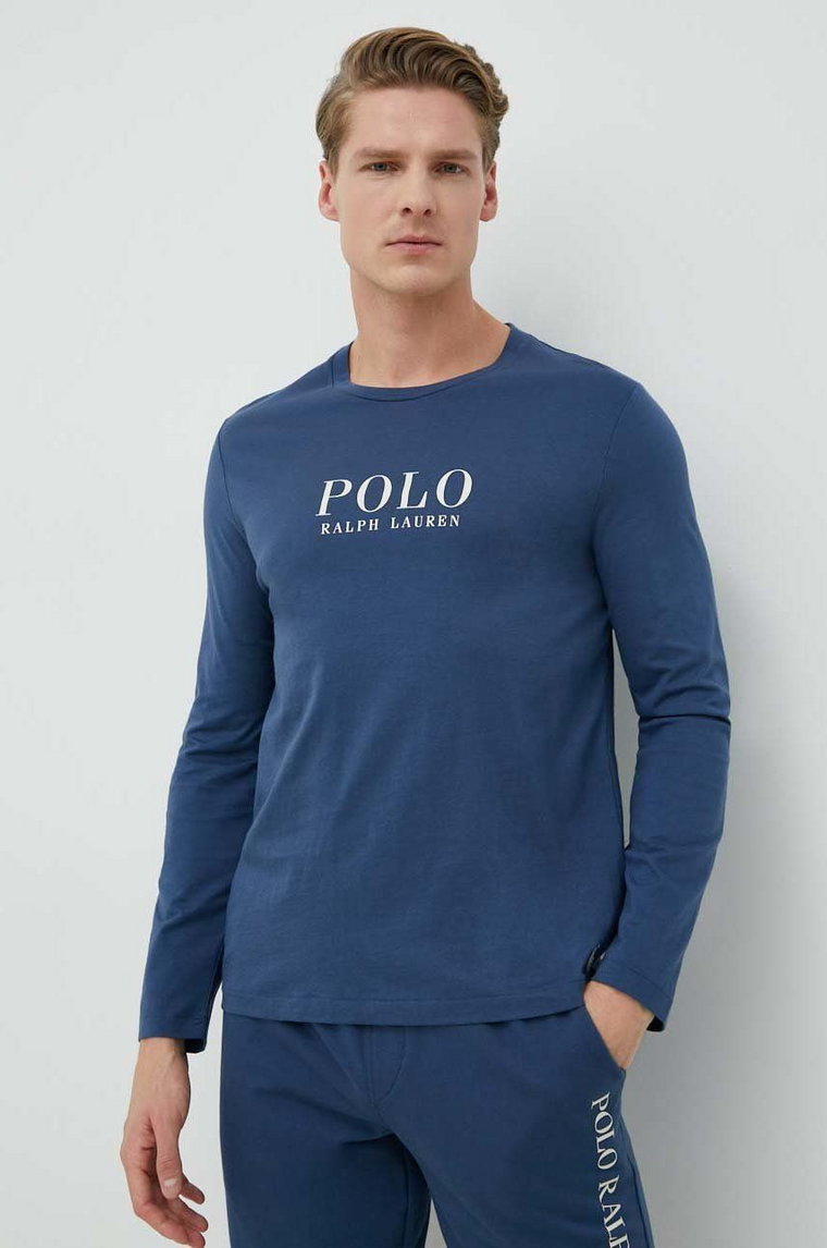 Polo Ralph Lauren longsleeve piżamowy bawełniany kolor granatowy z nadrukiem