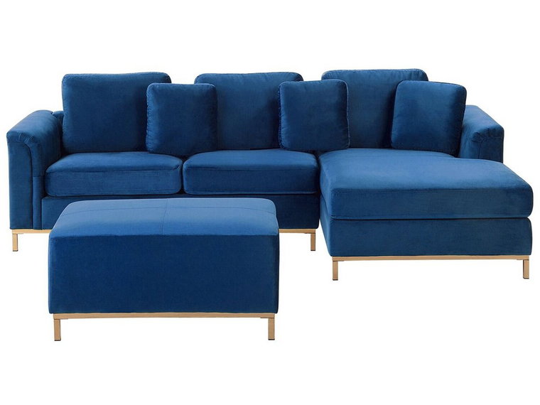Sofa narożna BELIANI Oslo, otomana, lewostronna, ciemnoniebieska, 64x270x151 cm