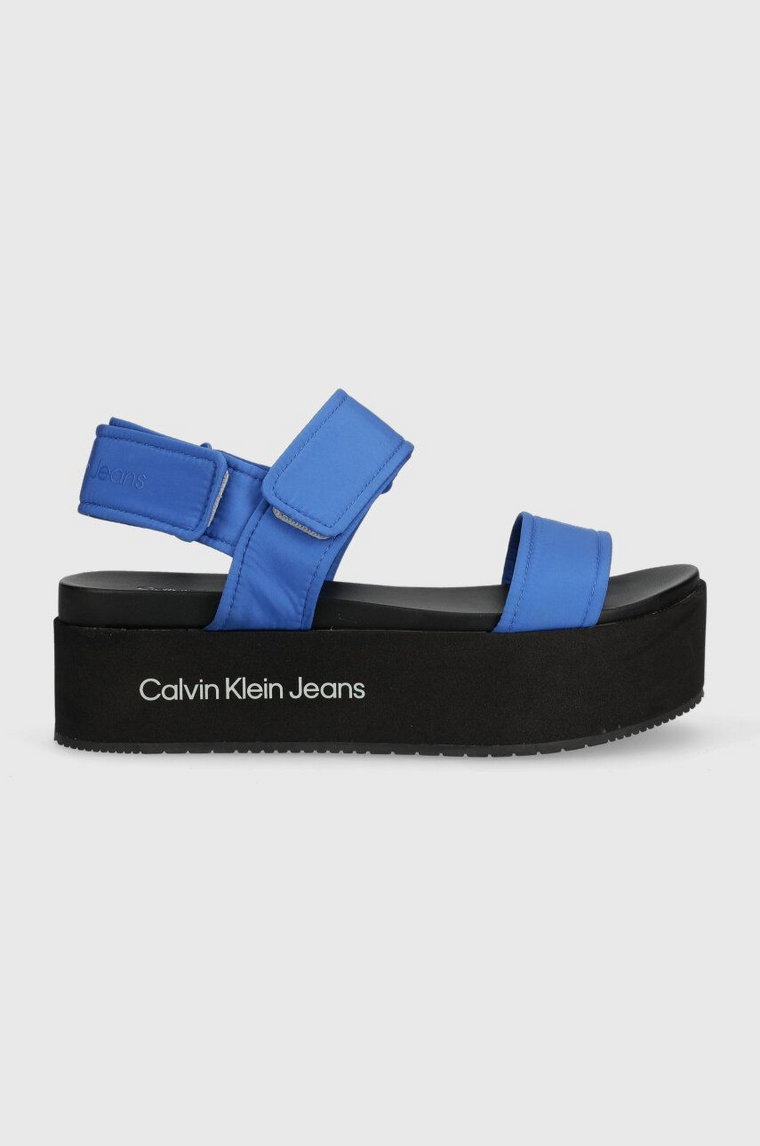 Calvin Klein Jeans sandały FLATFORM SANDAL SOFTNY damskie kolor niebieski na platformie YW0YW00965