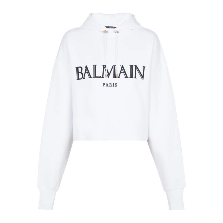 Krótka bluza z kapturem z rzymskim logo z gumy Balmain