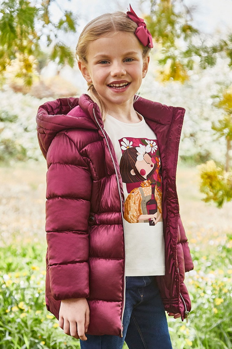 Bordowa pikowana kurtka dziewczęca zimowa