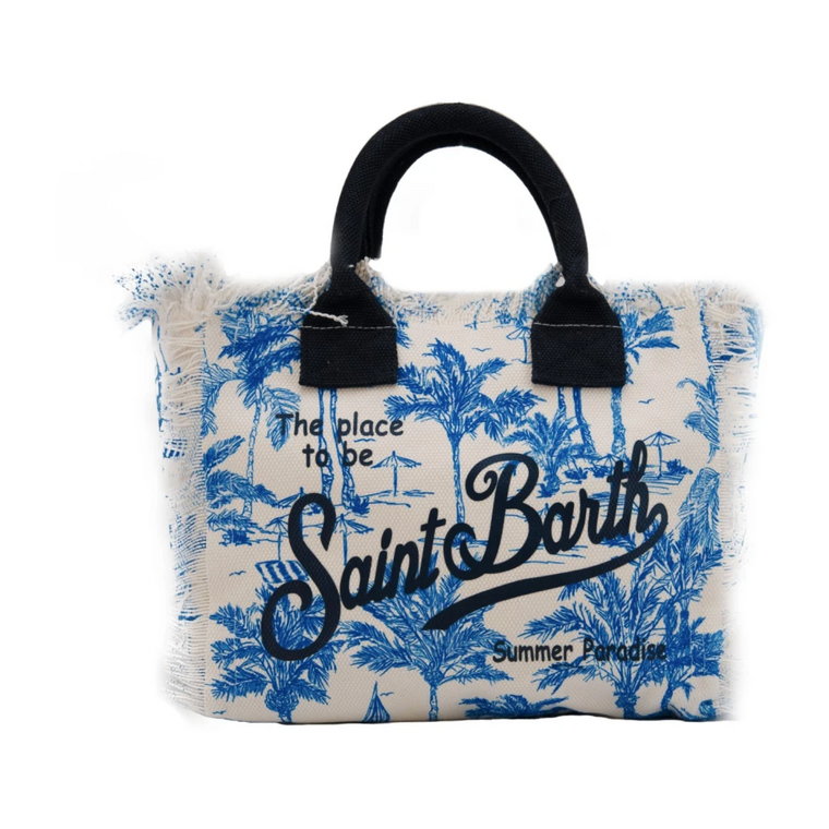 Niebieska bawełniana torba na zakupy z frędzlami MC2 Saint Barth
