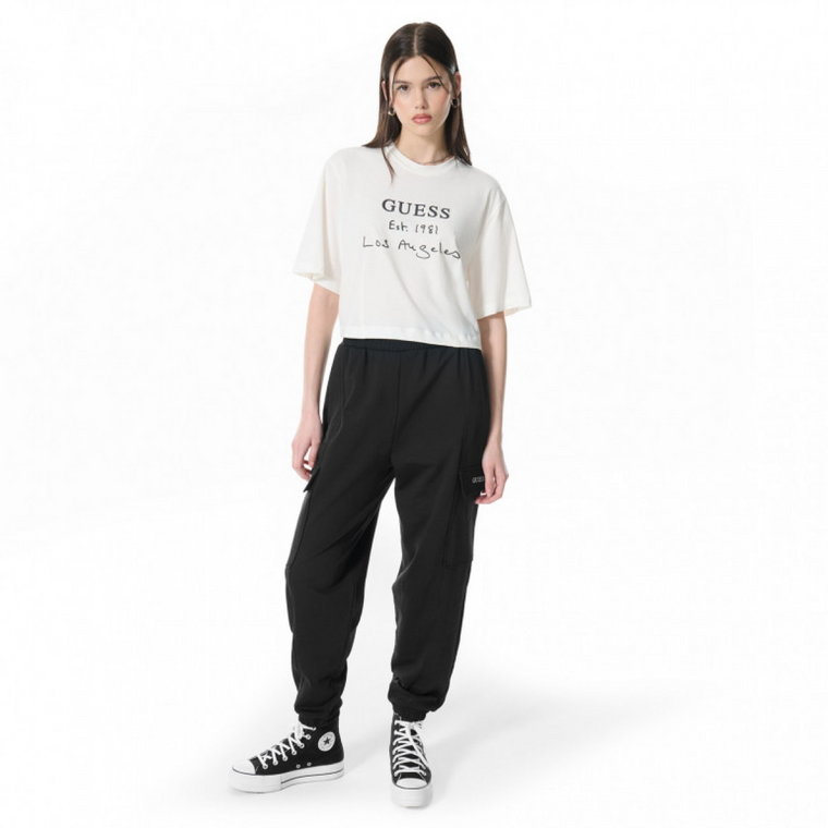 Damskie spodnie dresowe joggery Guess Ruth Cargo Pants - czarne