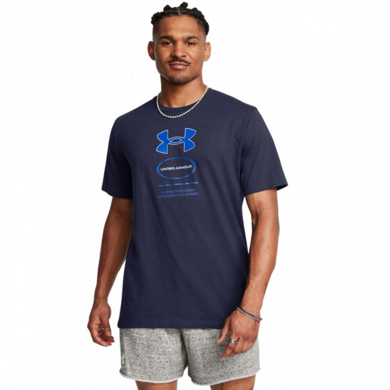 Męski t-shirt z nadrukiem Under Armour UA M Branded Gel Stack Ss - granatowy