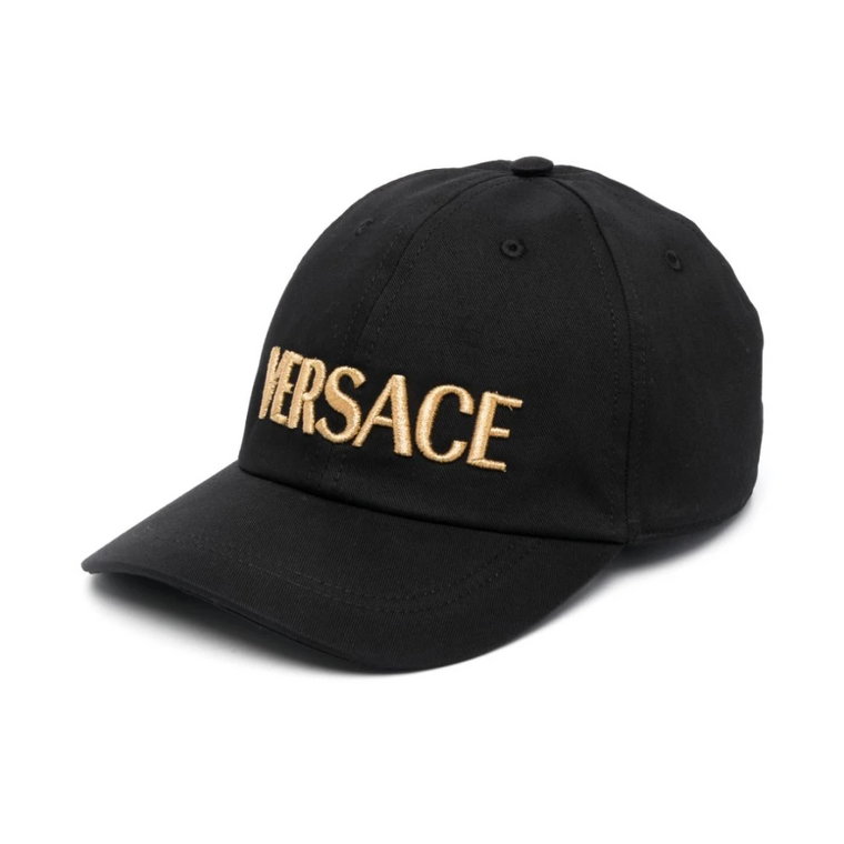 Czarna bawełniana czapka baseballowa z haftowanym logo Versace