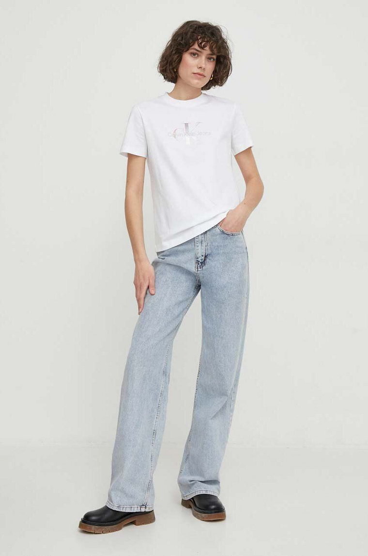 Calvin Klein Jeans t-shirt bawełniany damski kolor biały