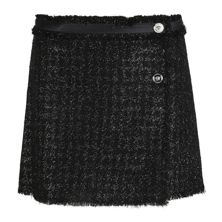 Czarna Spódnica Vichy z Lurex Tweed Versace