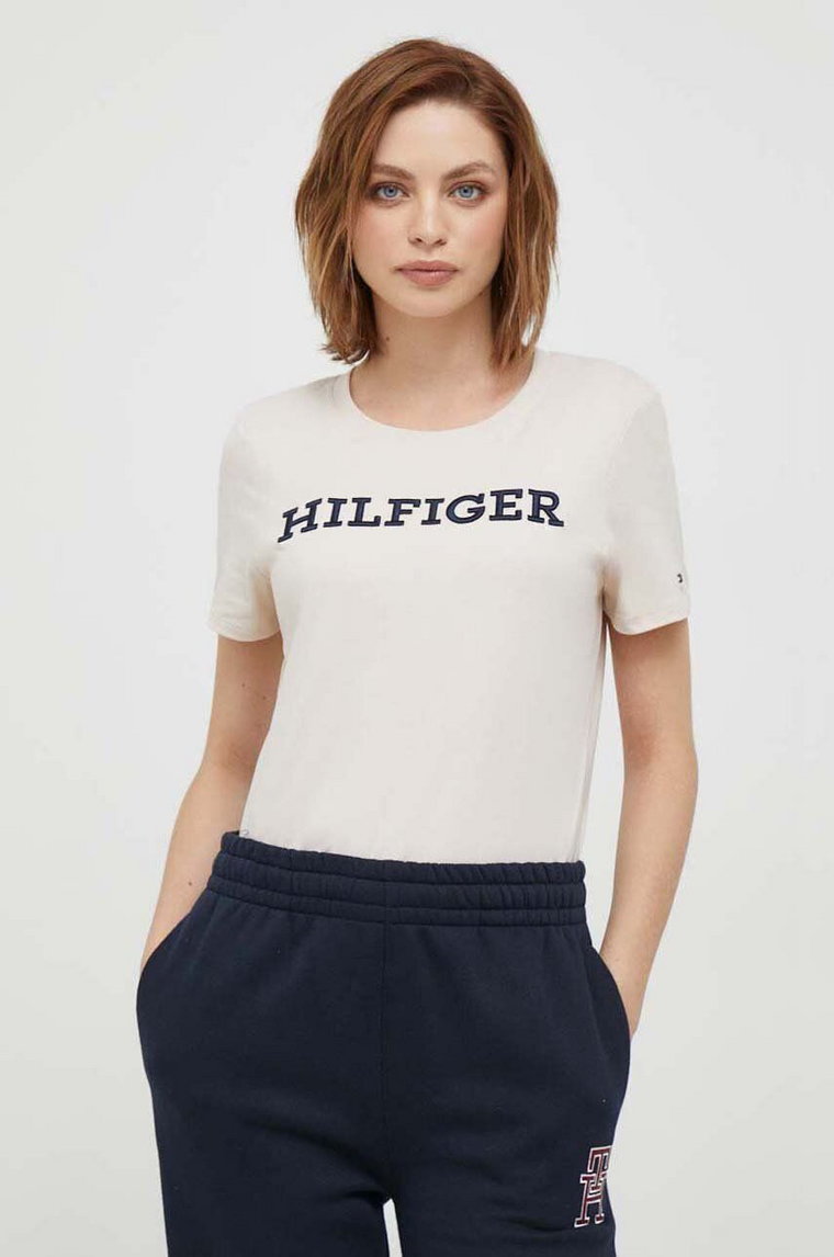 Tommy Hilfiger t-shirt bawełniany kolor beżowy