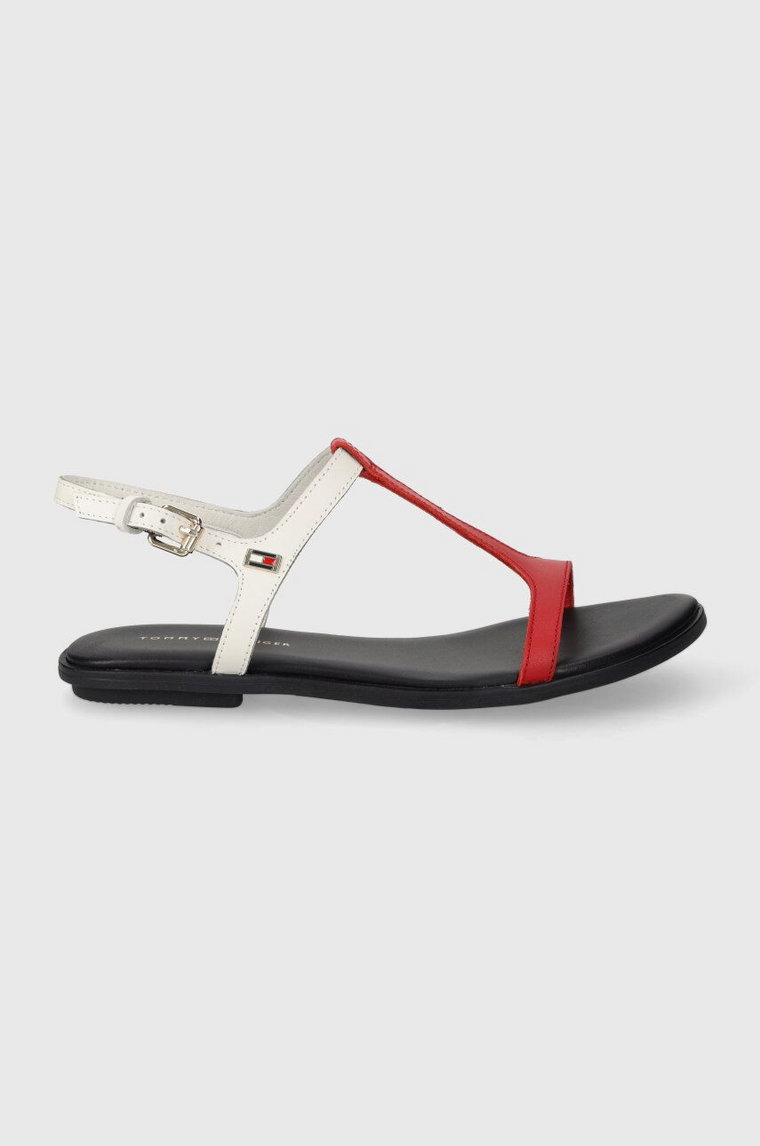 Tommy Hilfiger sandały skórzane TH FLAT SANDAL damskie kolor granatowy FW0FW07930