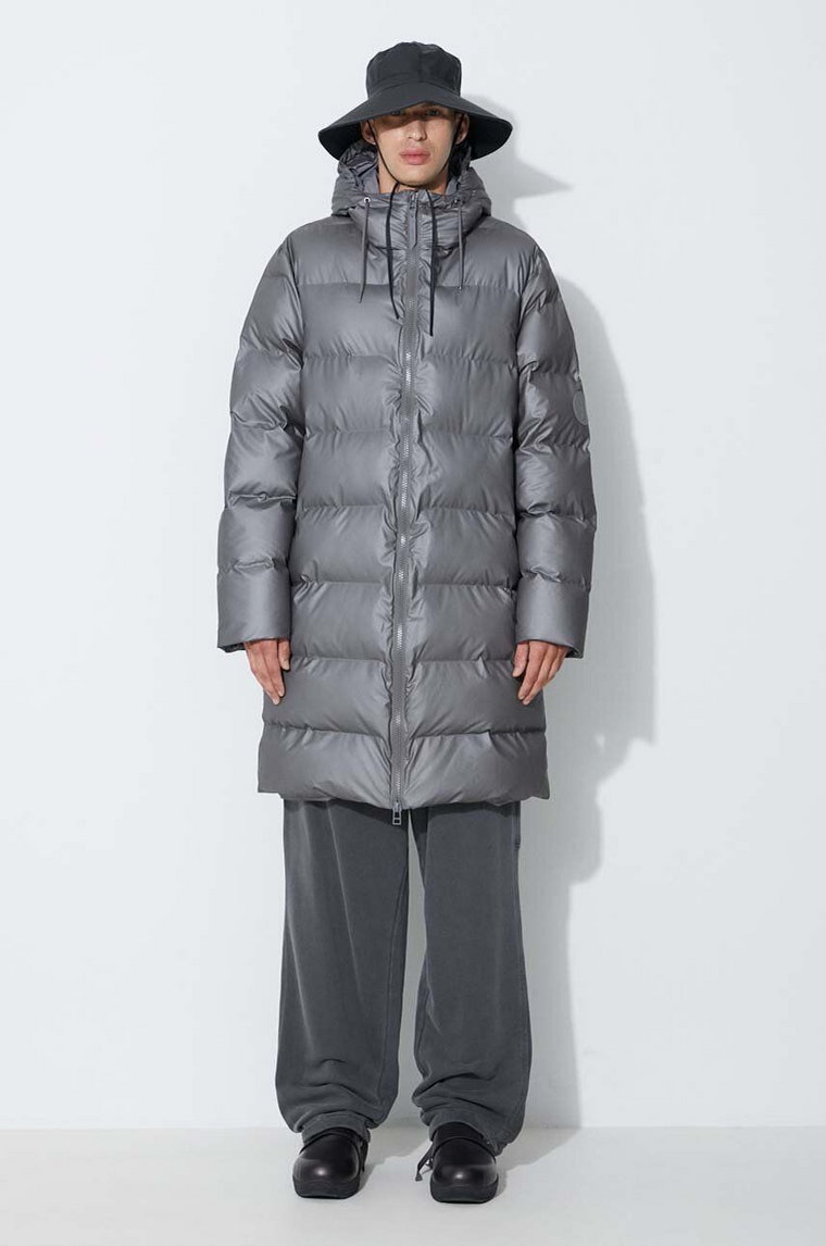 Rains kurtka Long Puffer Jacket 1507 męska kolor szary zimowa