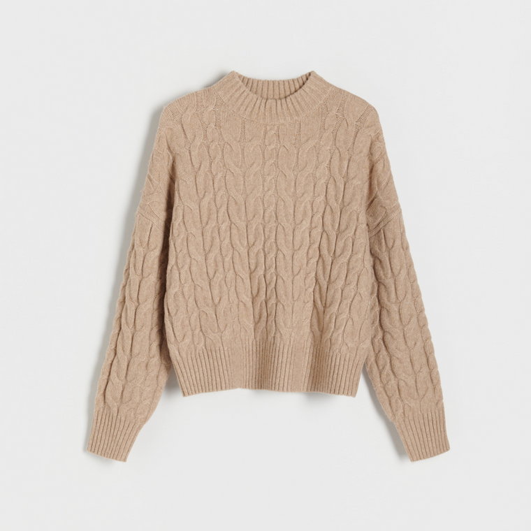 Reserved - Sweter z warkoczowym splotem - beżowy