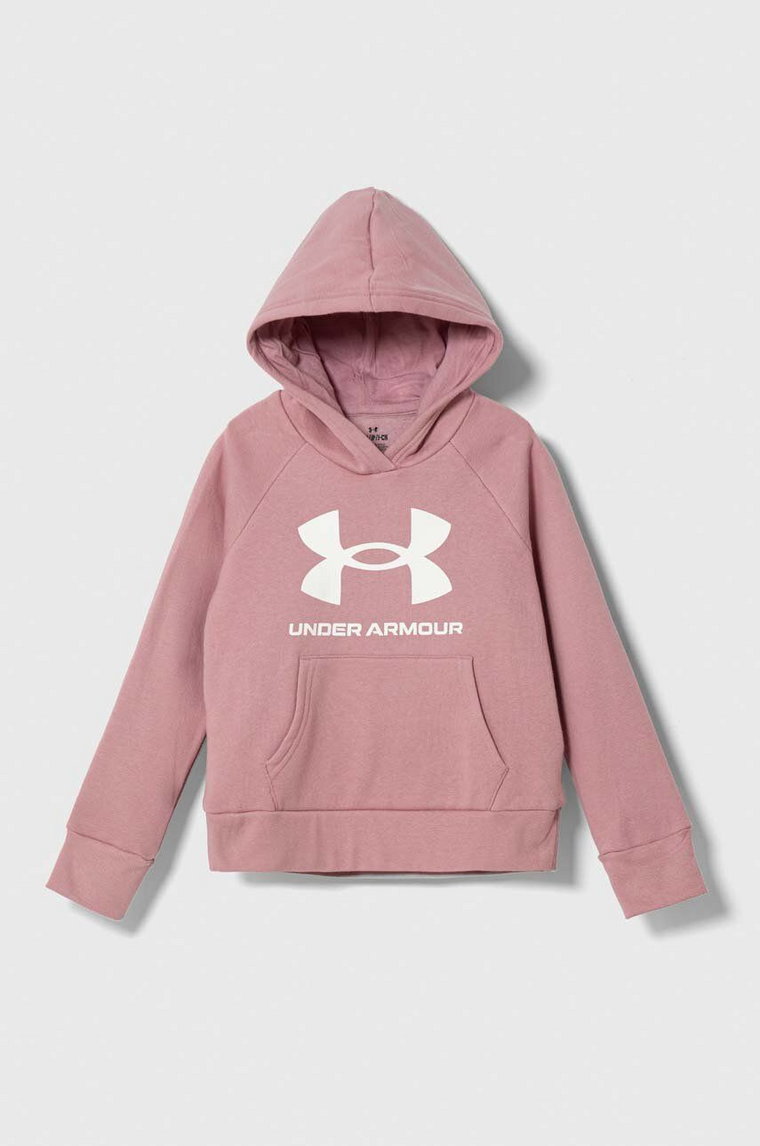 Under Armour bluza dziecięca UA Rival Fleece BLÂ kolor różowy z kapturem z nadrukiem