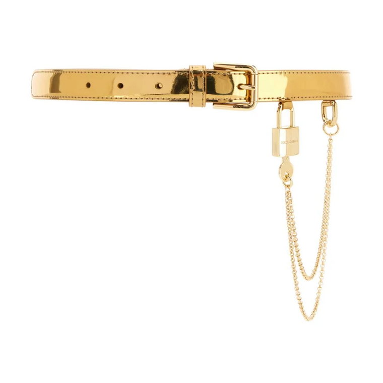 Złoty skórzany pasek - wysokość 2 cm Dolce & Gabbana