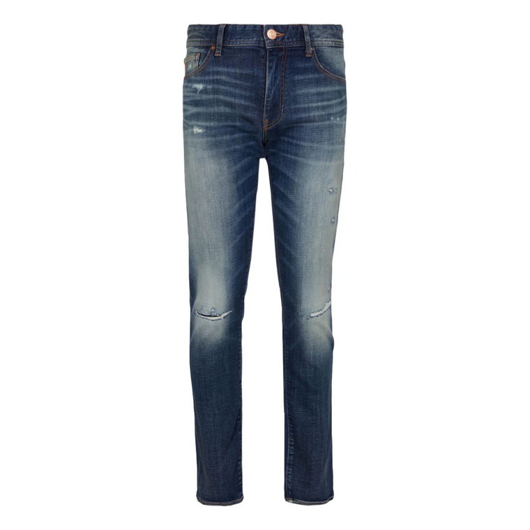Niebieskie elastyczne jeansy z przetartym kolanem Armani Exchange