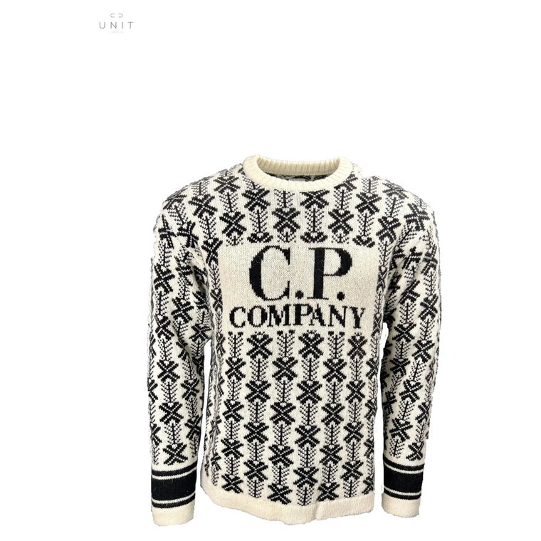 Czarno-biała wełniana sweter z logo w stylu jacquard C.p. Company