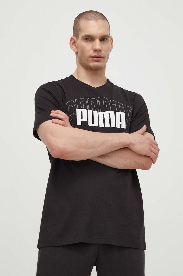 Puma t-shirt bawełniany męski kolor czarny z nadrukiem 680177