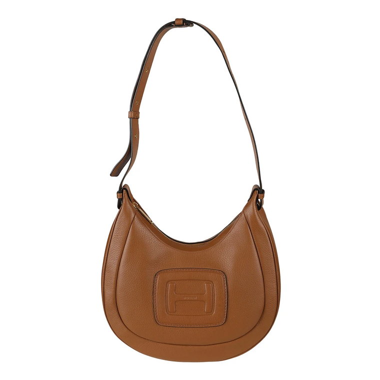 Cognac Scuro Logo-Embossed Hobo Torba Hogan