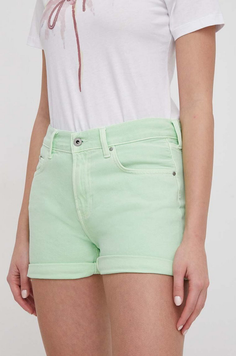 Pepe Jeans szorty jeansowe STRAIGHT SHORT HW damskie kolor zielony gładkie high waist PL801108YH1