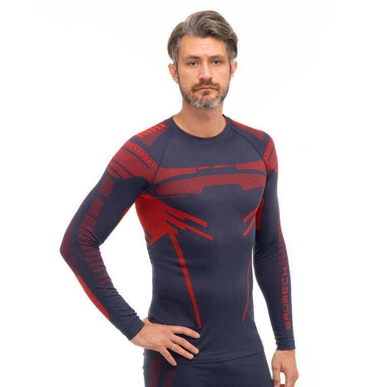 Męska koszulka termoaktywna Brubeck Dry LS ciemnoniebieski/czerwony - XXL